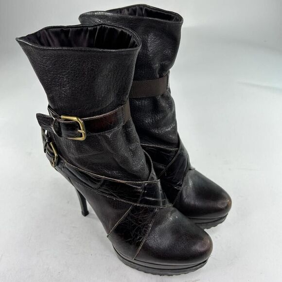 Stuart weitzman holdon Brown shark nappa Booties US 7 M High Heels Buckles Boots - Picture 5 of 12